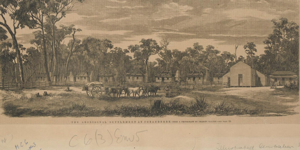 The Aboriginal settlement at Coranderrk painting 1865